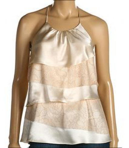  Pale Tiered Silk & Lace Cami