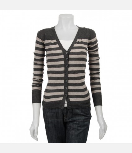 Long-sleeve V-neck Striped Cardigan Sweater