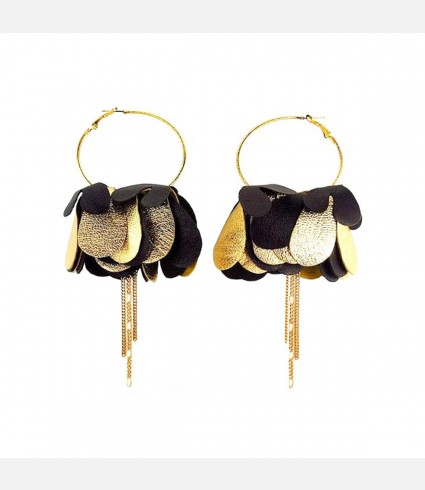 Droop Petal Hoop Earrings with Chain