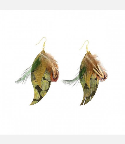 Feather and Suede Fringe Earrings