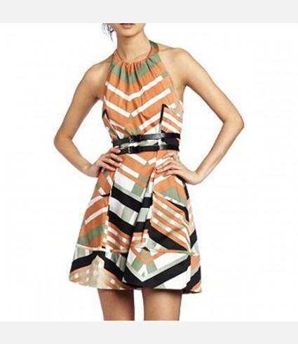 Abstract Print Belted Dress