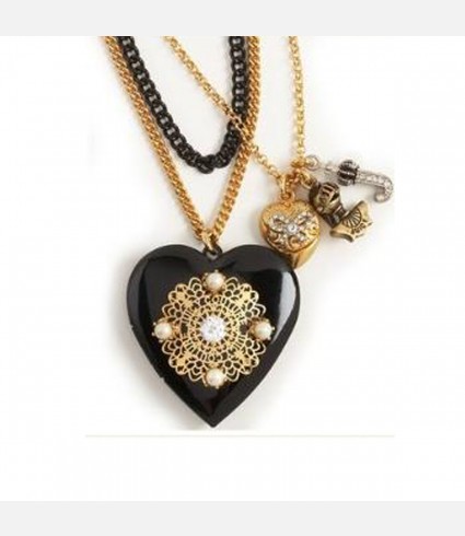 Layered Black Heart Locket Necklace