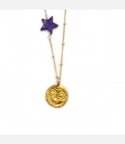 Gold Coin w/Lapis Star Necklace