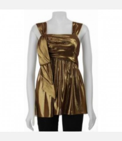 Label Gold Foil Gathered Chiffon Top
