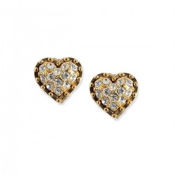 Gold Tone and Crystal Heart Stud Earrings