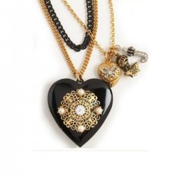 Layered Black Heart Locket Necklace