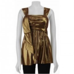 Label Gold Foil Gathered Chiffon Top