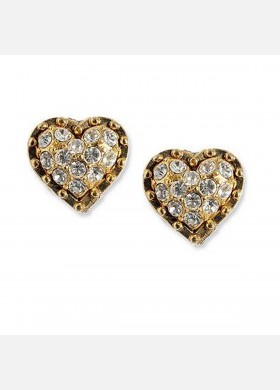 Gold Tone and Crystal Heart Stud Earrings