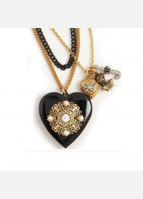 Layered Black Heart Locket Necklace
