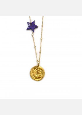 Gold Coin w/Lapis Star Necklace