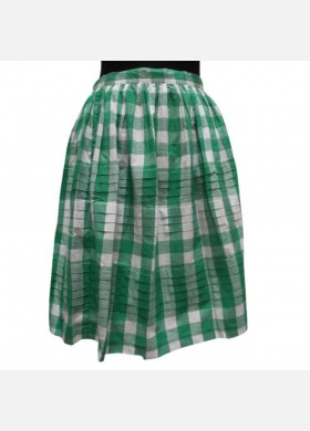 Green pleated plaid skirt