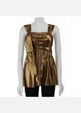 Label Gold Foil Gathered Chiffon Top